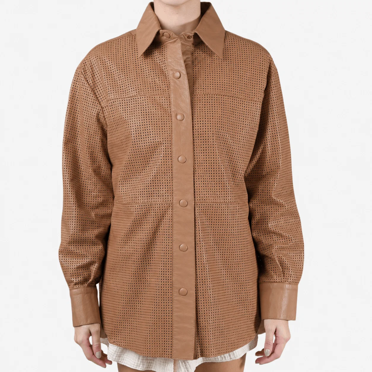 Camisa Manga Longa Couro Caramelo Trigo — imagem 1