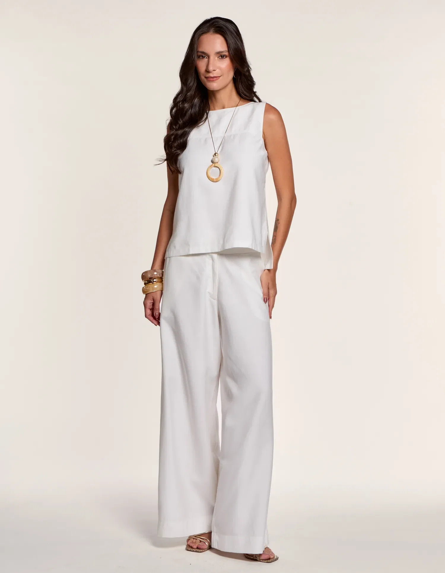 Calça Pantalona Botões - Off White