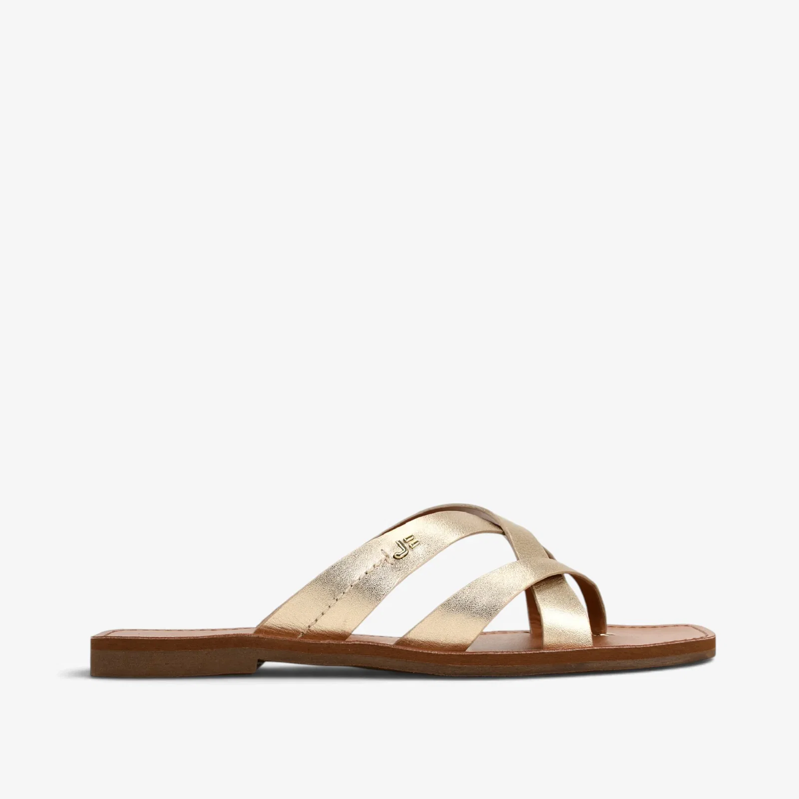 Chinelo Flat Metal Ouro Couro