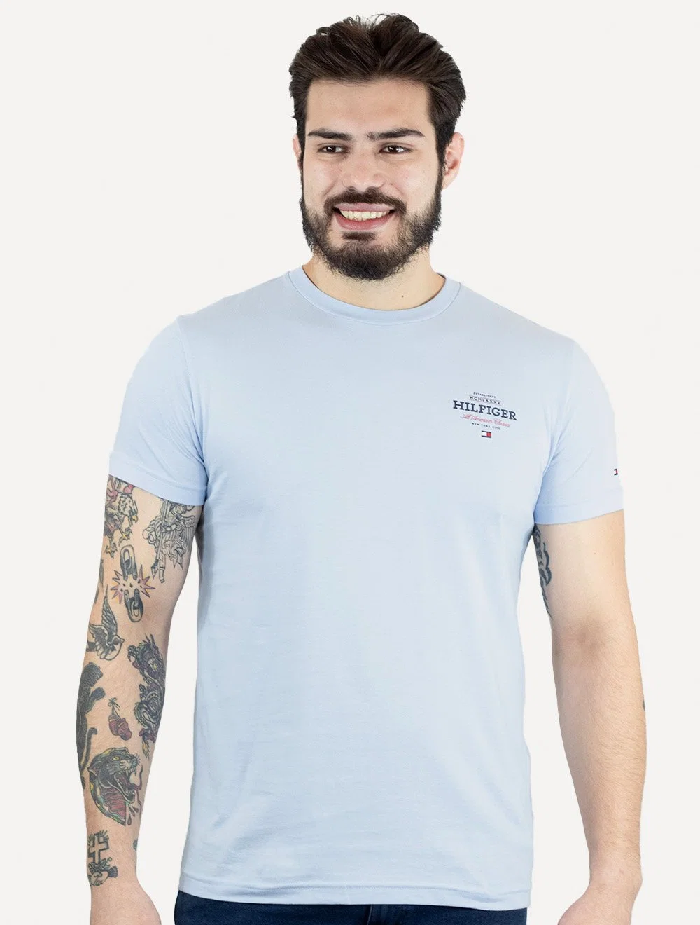 Camiseta Tommy Hilfiger Masculina Monotype All American Azul Claro — imagem 1