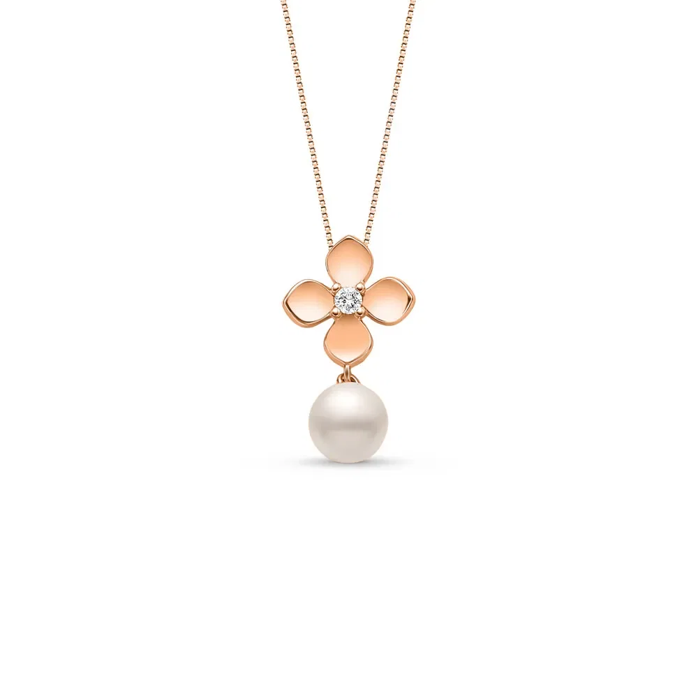 Pingente Giardino em Ouro Rosé com Pérola e Diamante, 19mm — imagem 1