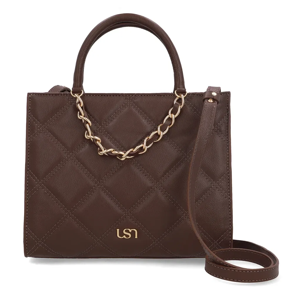 Bolsa Tote Couro Marrom Matelassê Corrente — imagem 1