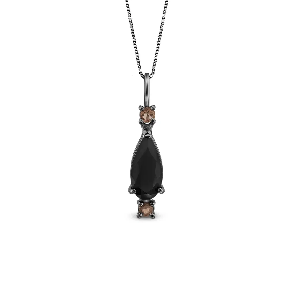 Pingente Gotas em Prata 925 com Quartzo Negro e Quartzo Fumê, 29mm — imagem 1
