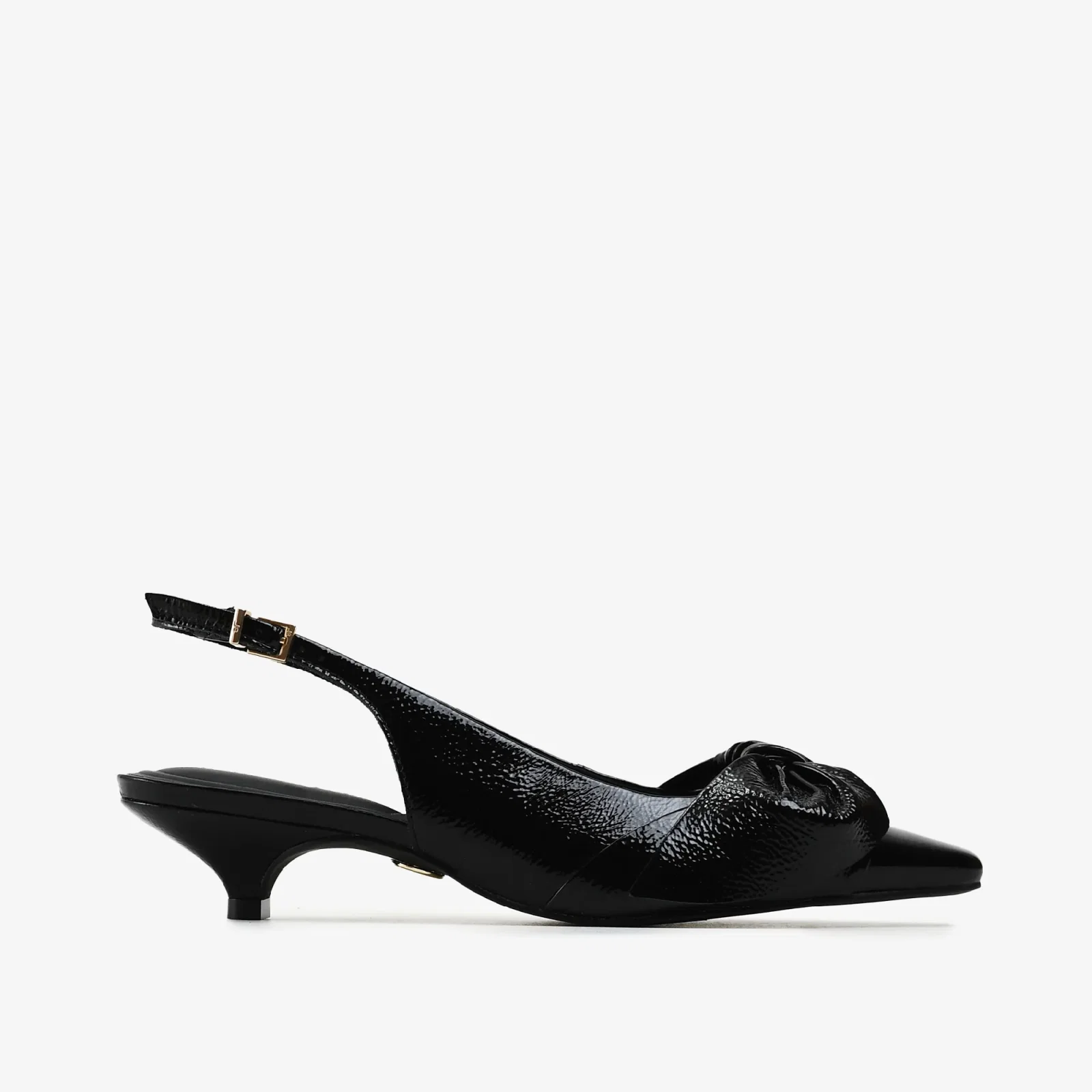 Slingback Preto Couro Verniz