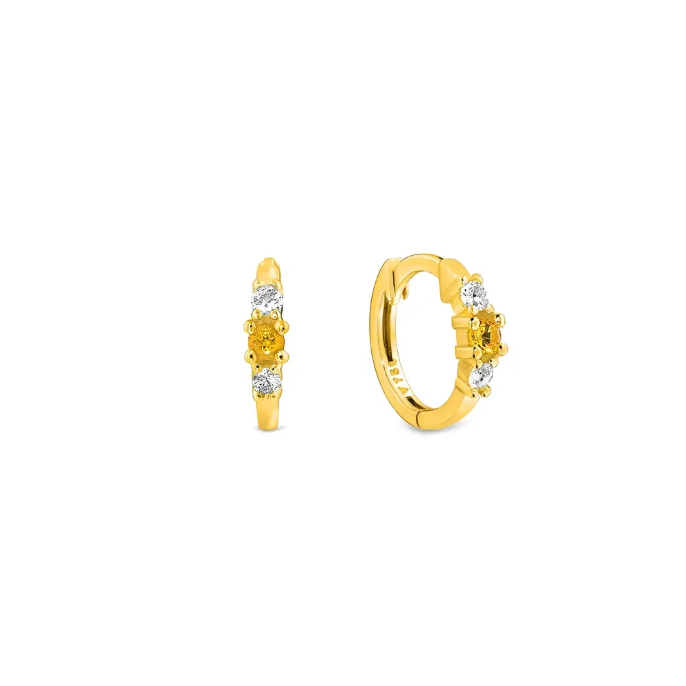 Argola Cores em Ouro Amarelo 18k com Citrino e Safiras Incolores, 12,3mm