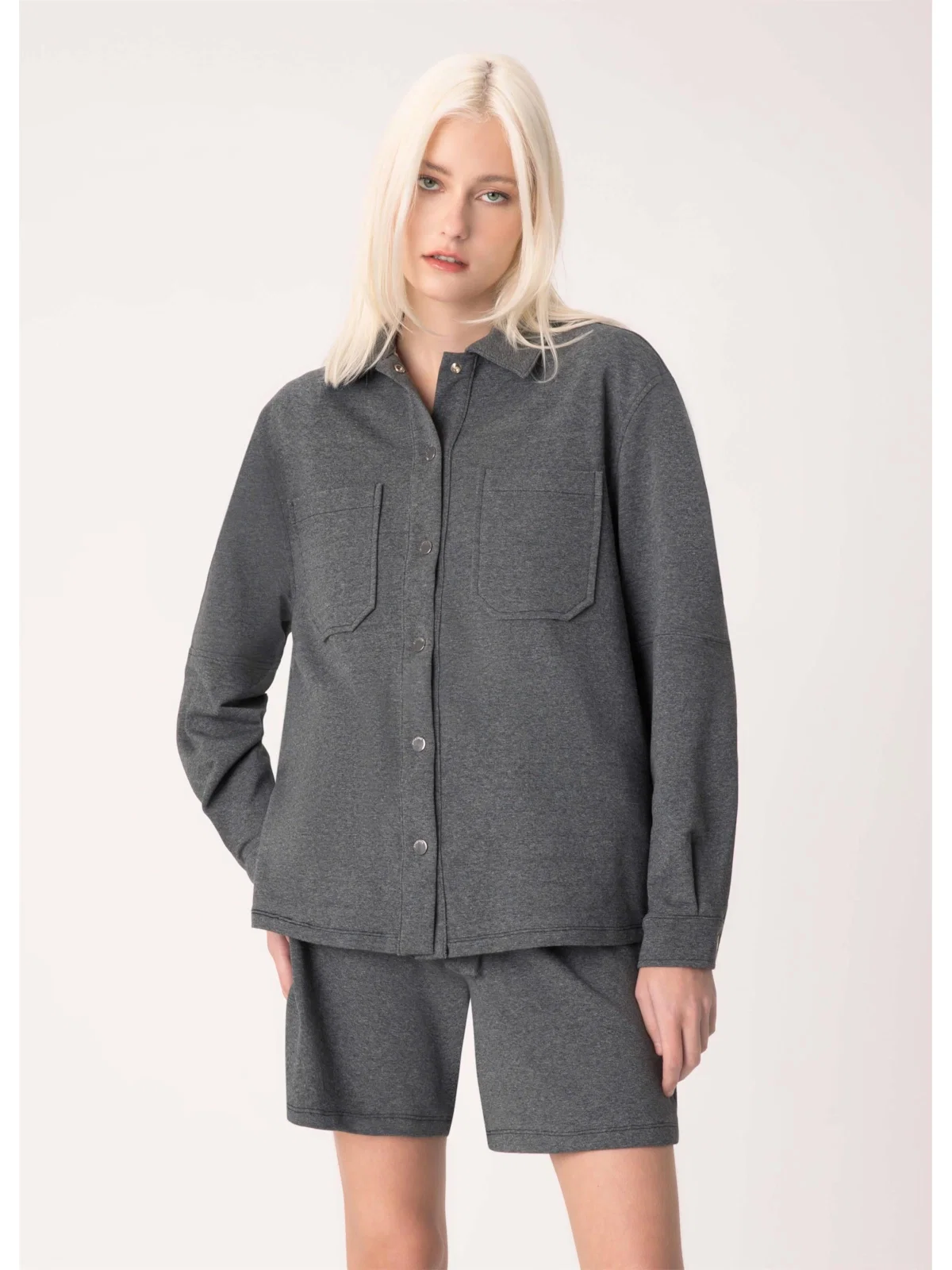 Jaqueta Shacket Moletom Comfort Chumbo Mescla