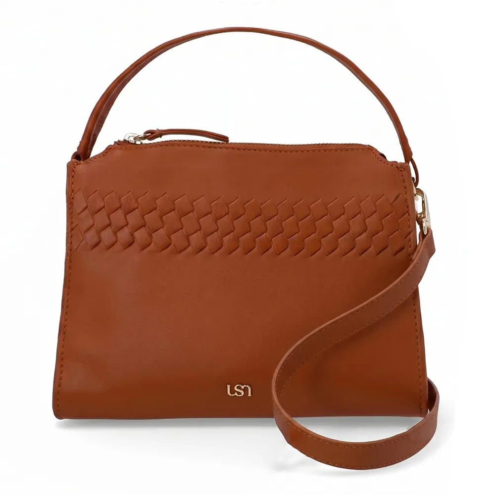 Bolsa Tote Couro Marrom Com Detalhe Tramado — imagem 1