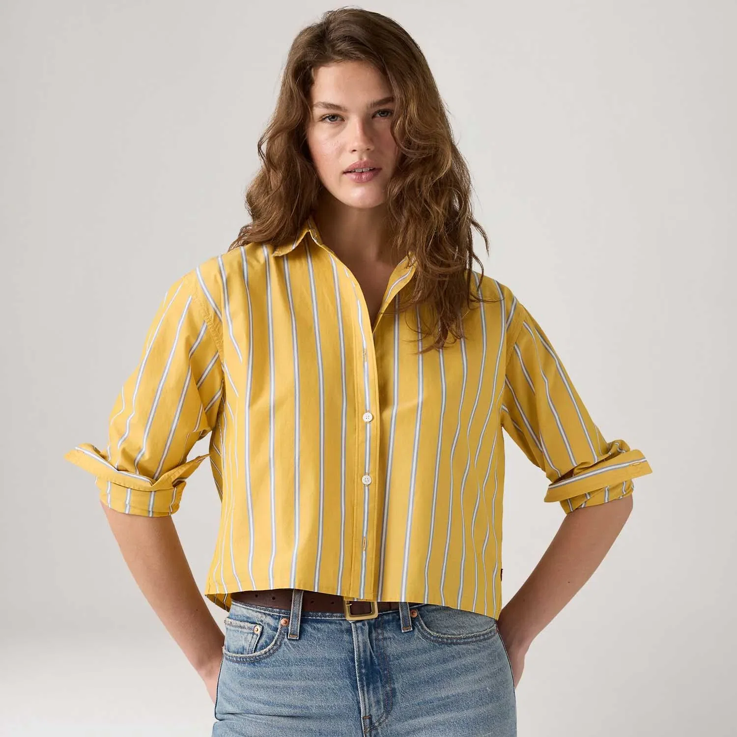 Camisa Levi's® Harlie Cropped Listrada Amarela — imagem 1