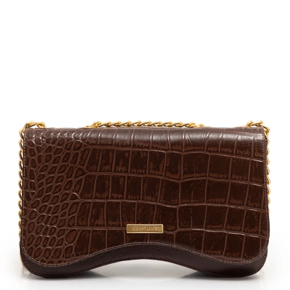 Bolsa de Ombro Couro Croco Café