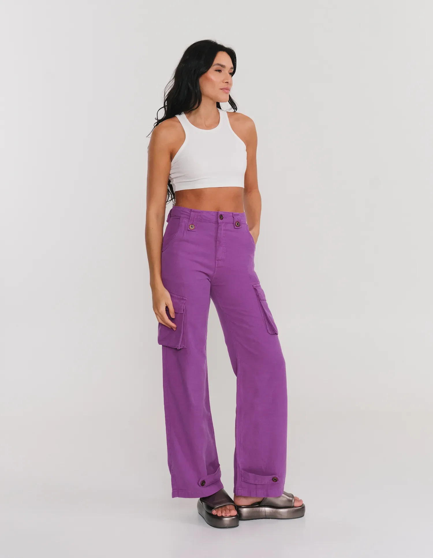 Calça Sarja Cargo Cintura Alta - Pitaya — imagem 1