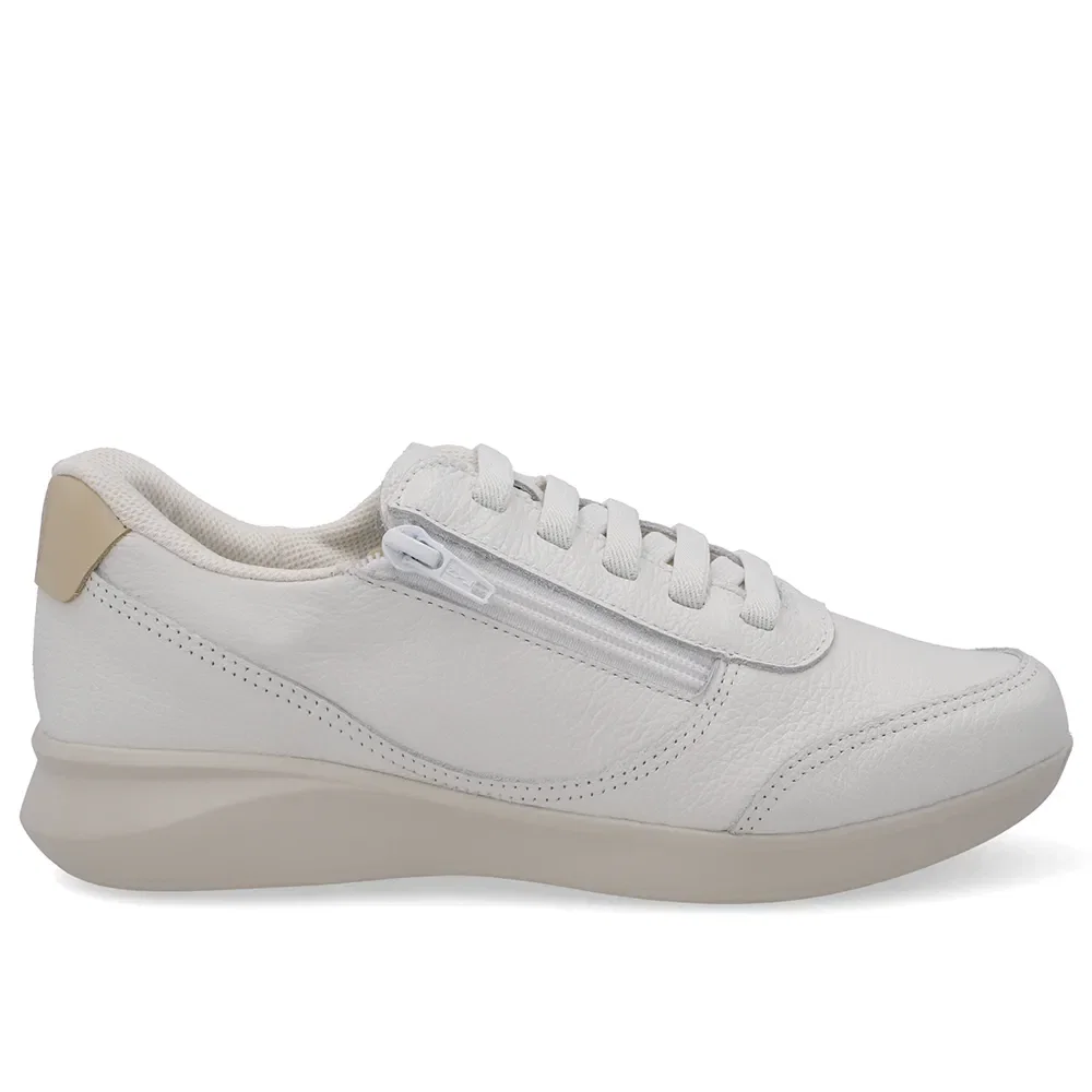 Tênis Em Couro Branco Com Zíper Lateral
