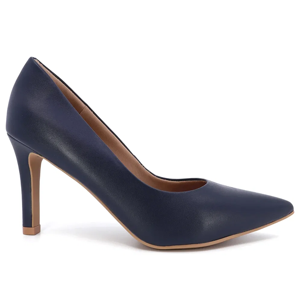 Scarpin Azul Salto Alto Couro Bico Fino — imagem 1