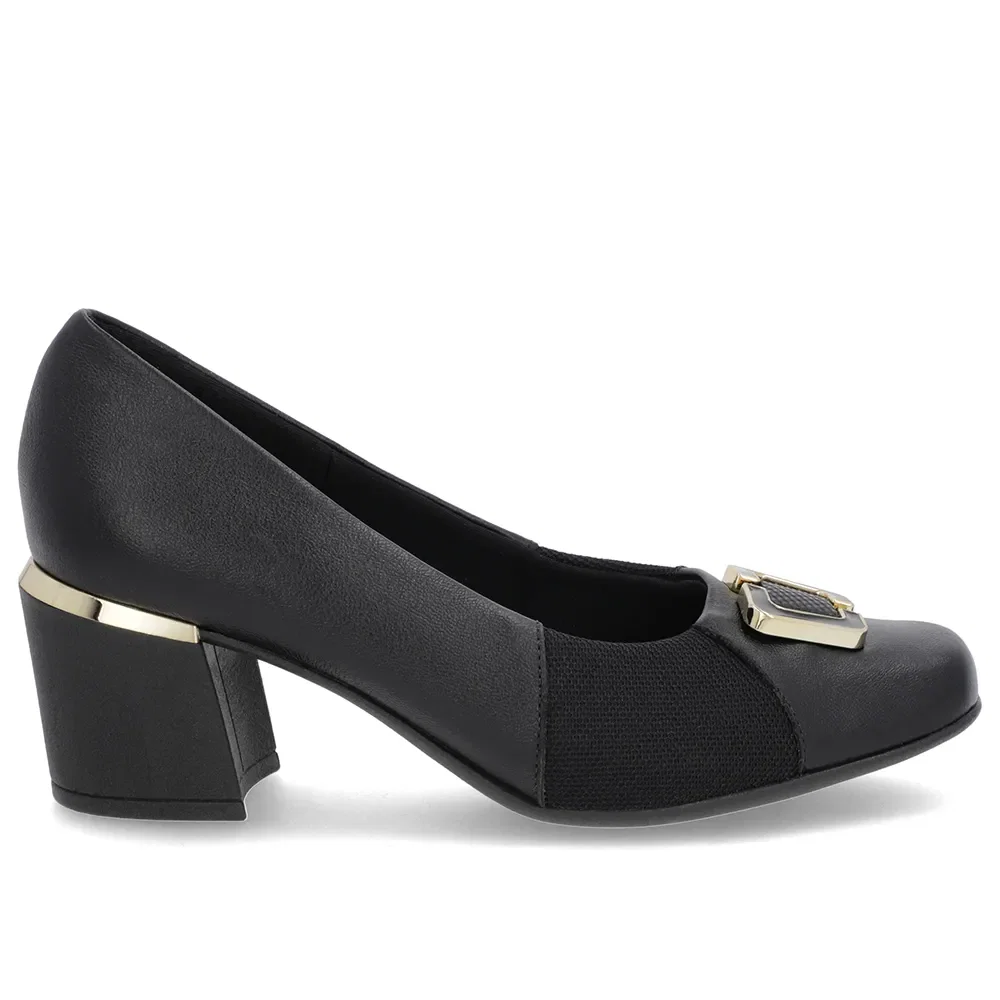 Scarpin Preto Couro Detalhe Tecido — imagem 1