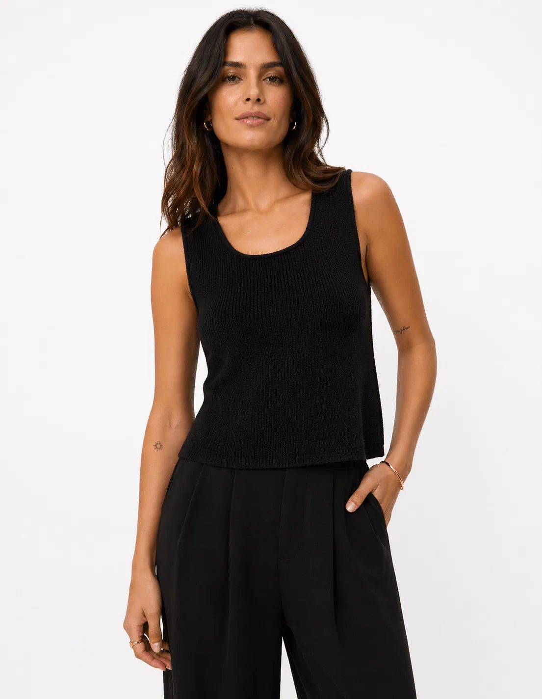 Regata Tricot Alça Larga Lurex - Preto