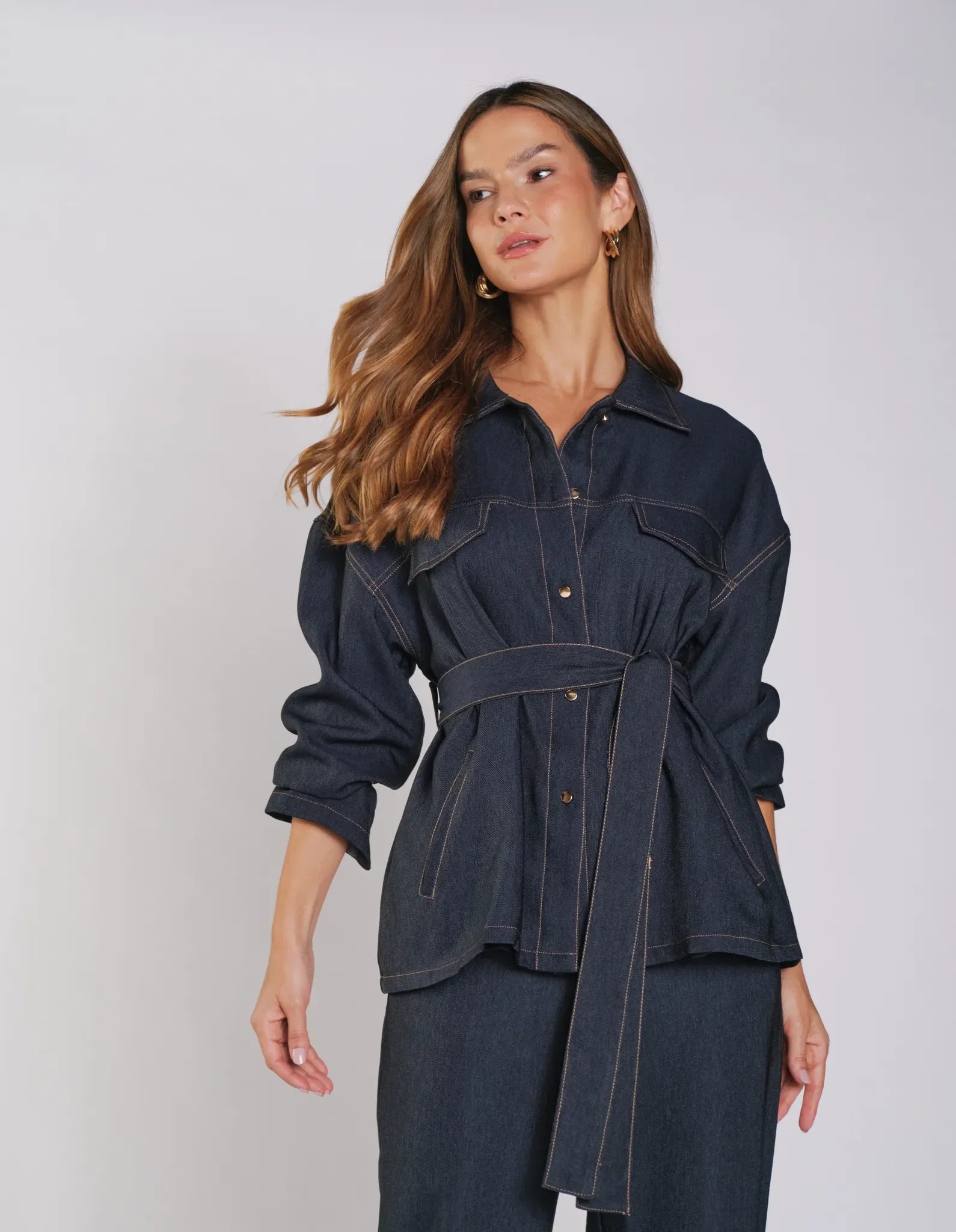 Parka Jeans Pespontos Contrastantes - Preto — imagem 1