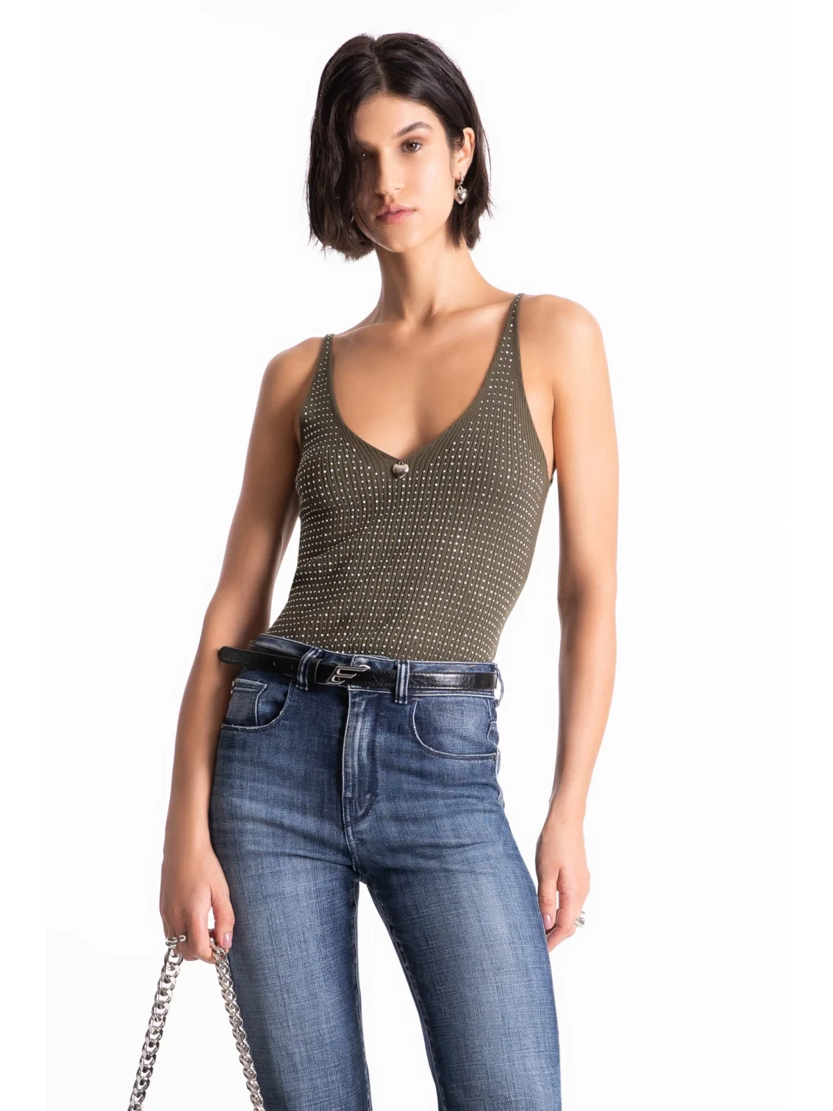 Blusa Ribbed Hotfix Knit Verde Militar — imagem 1