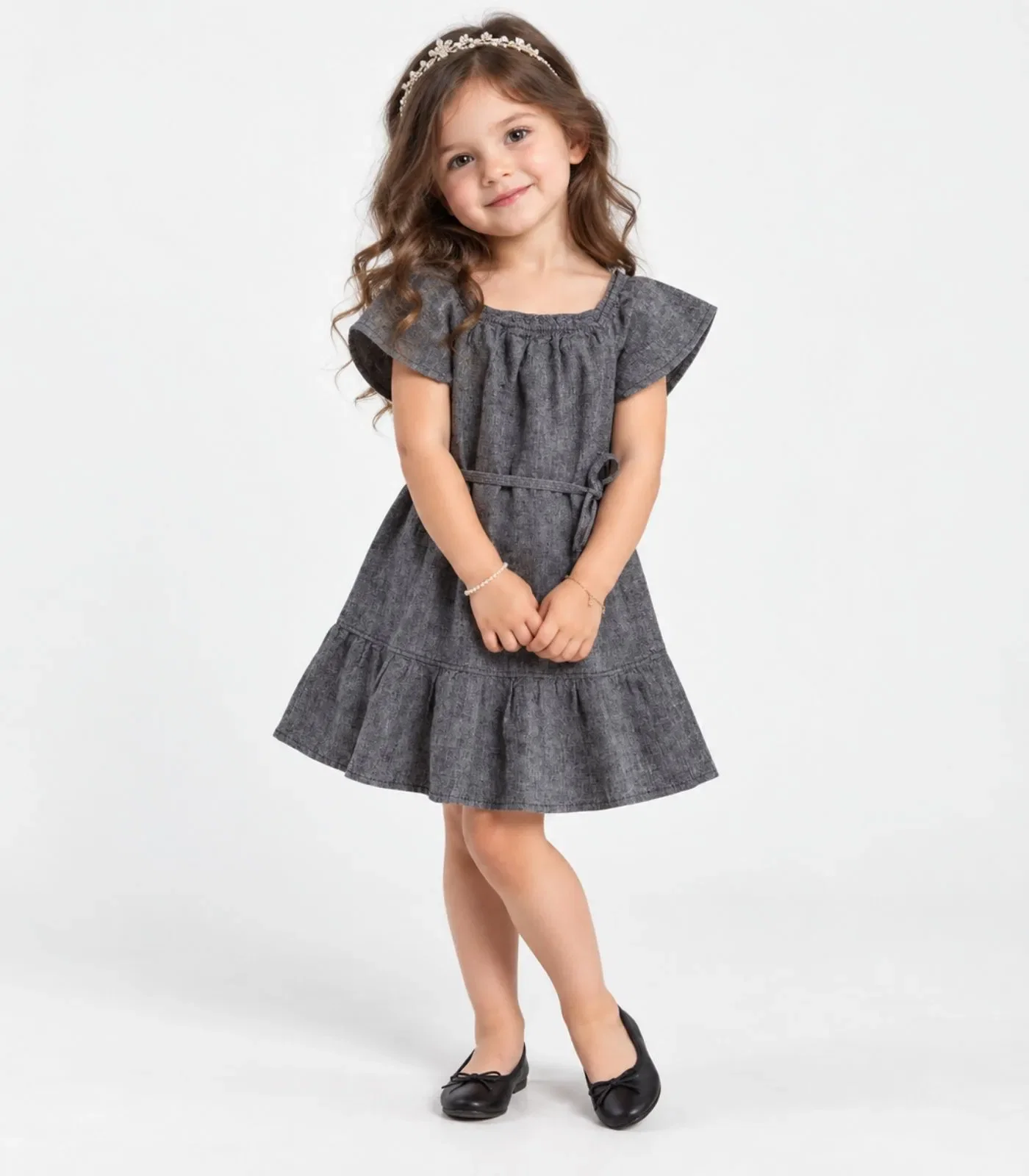 Vestido Curto Infantil Com Cinto De Algodão Select Preto