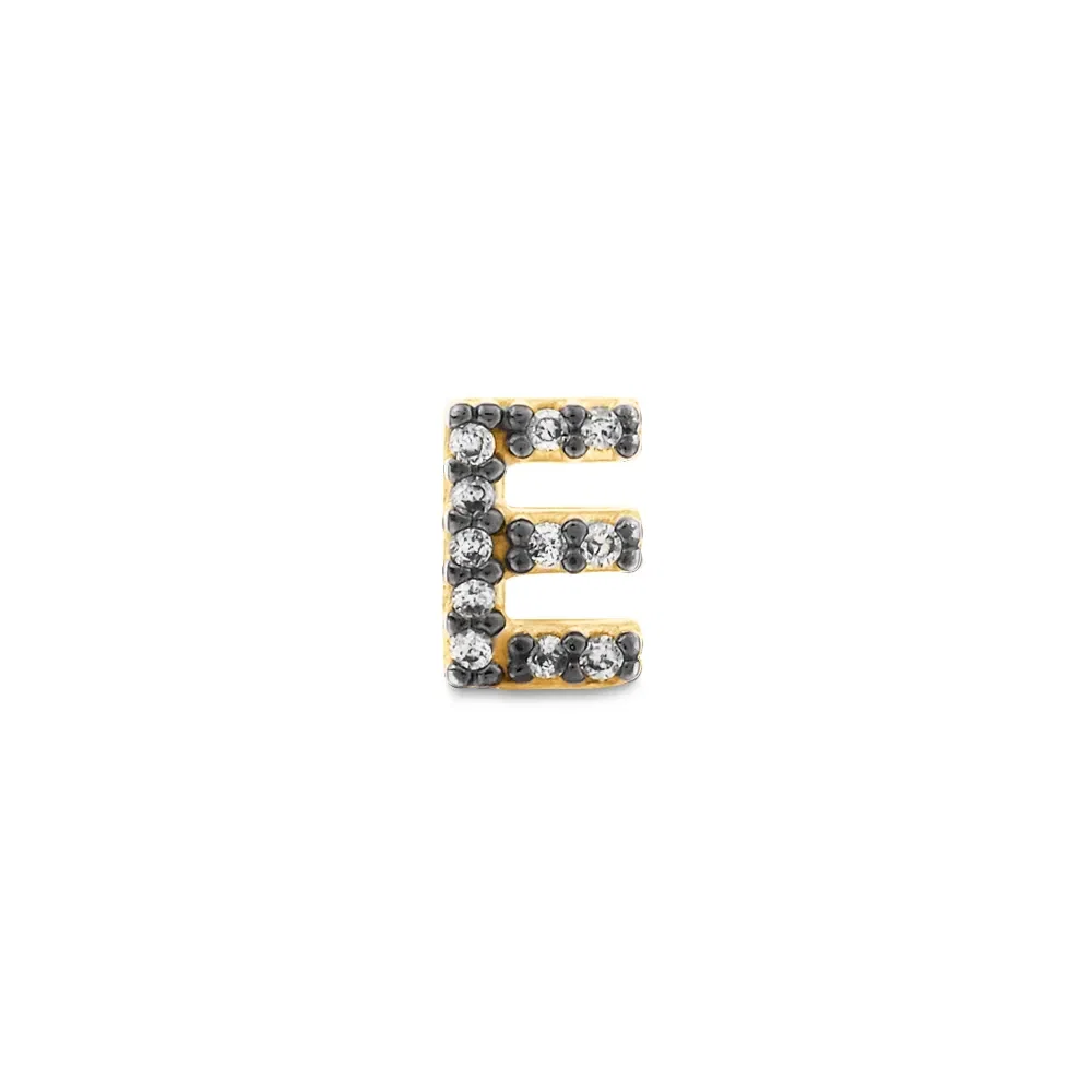 Brinco Único Letra E em Ouro Amarelo 18k com Diamantes — imagem 1