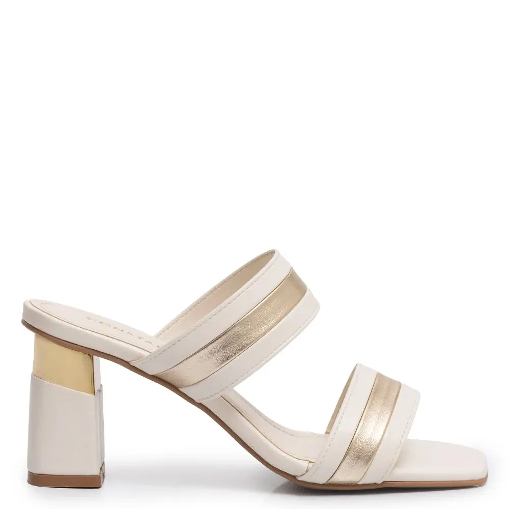 Tamanco Off White Detalhe Metalizado