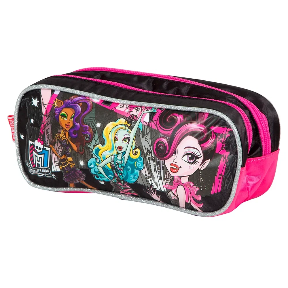 Estojo Escolar Feminino Monster High 15Y01 com 2 compartimentos Rosa