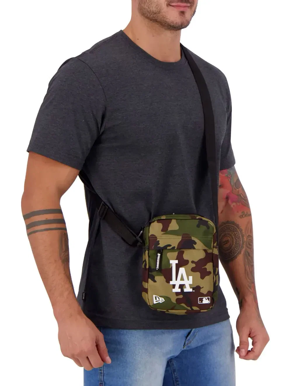 Bolsa New Era Masculina Shoulder MLB Los Angeles Dodgers Camo Verde Militar
