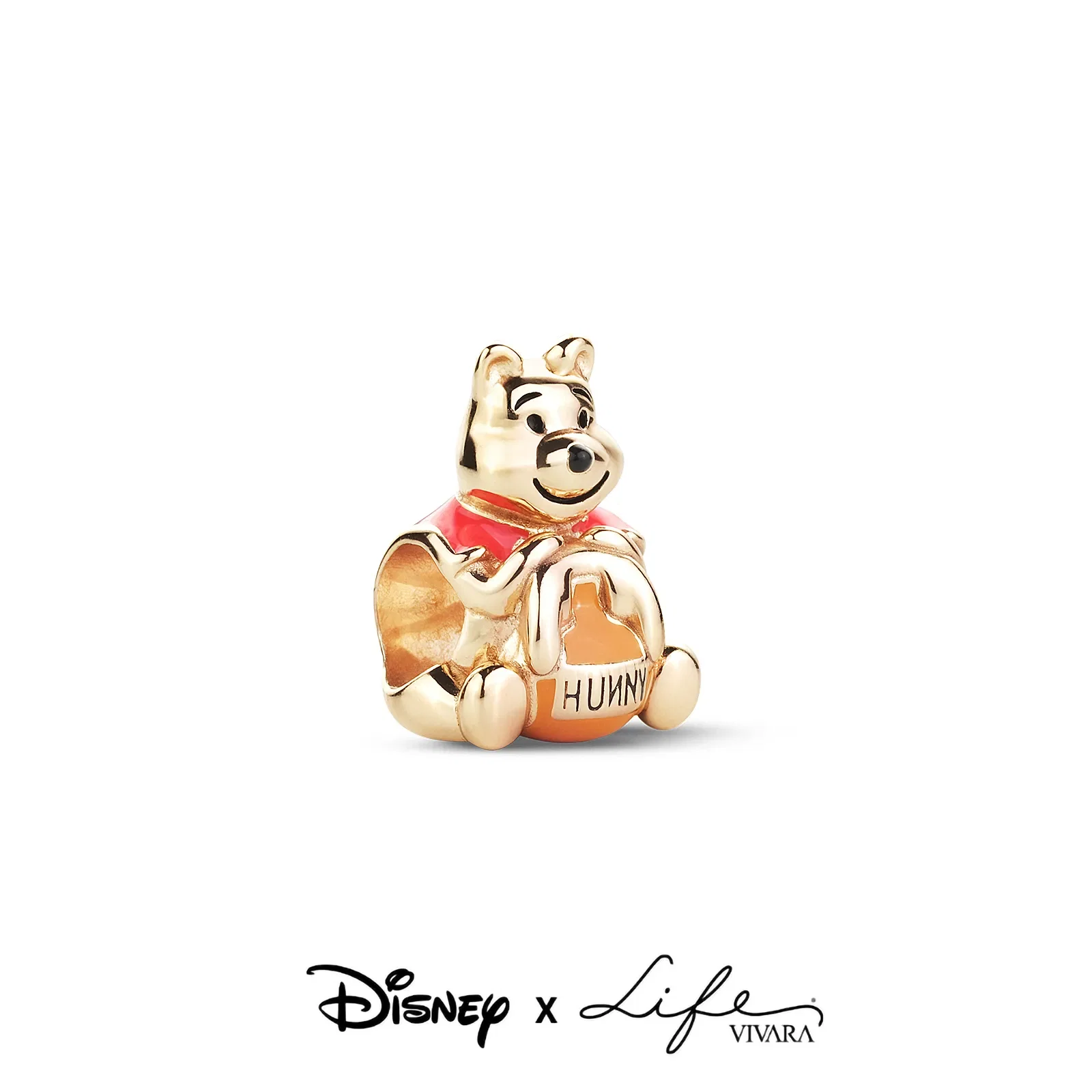 Separador Life Disney Pooh em Prata 925 com Banho de Ouro Amarelo 18k e Esmalte