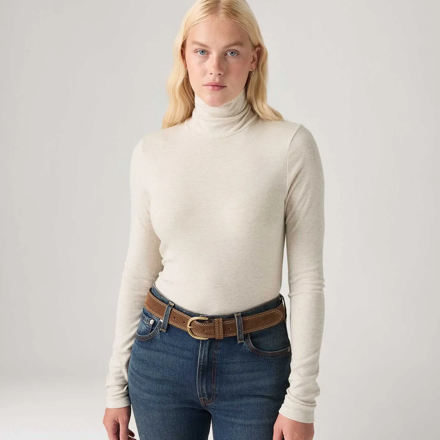 Blusa Levi's®Mia Layering Turtleneck Bege Manga Longa