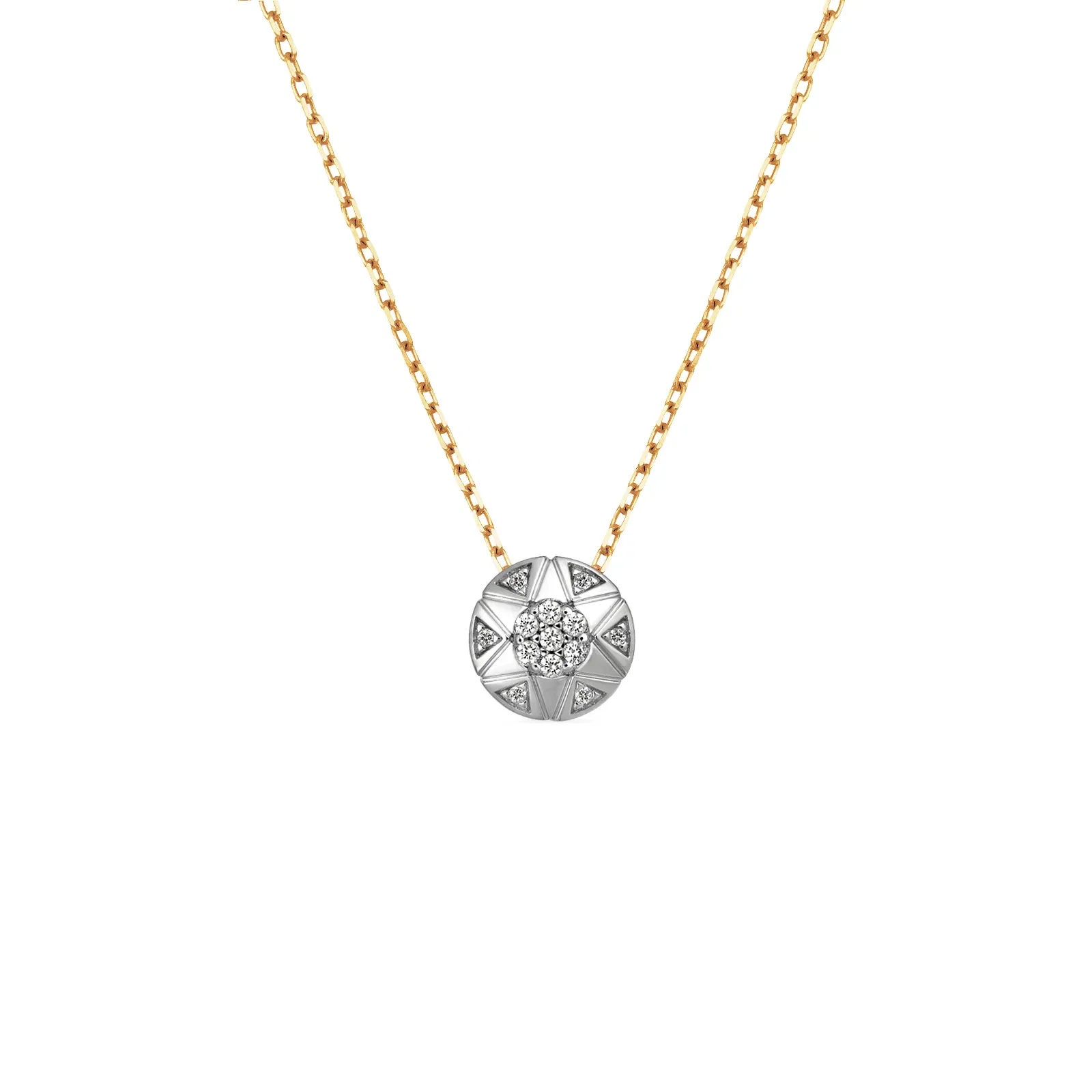 Pingente Soleil em Ouro Amarelo 18k com Banho de Ródio Branco e Diamantes, 0,10ct