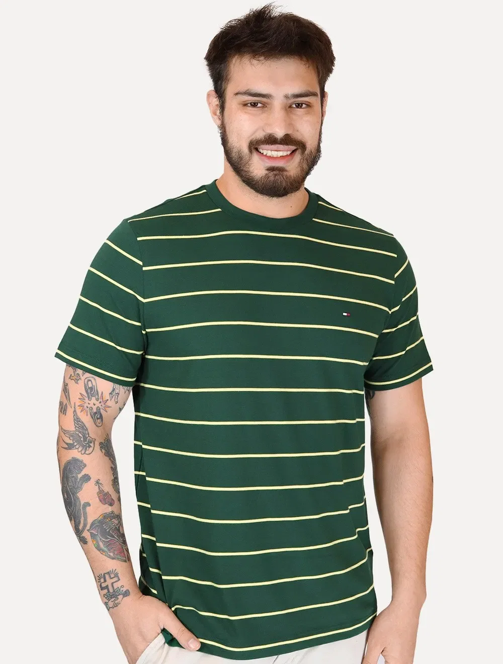 Camiseta Tommy Hilfiger Masculina Seasonal Yellow Stripe Verde