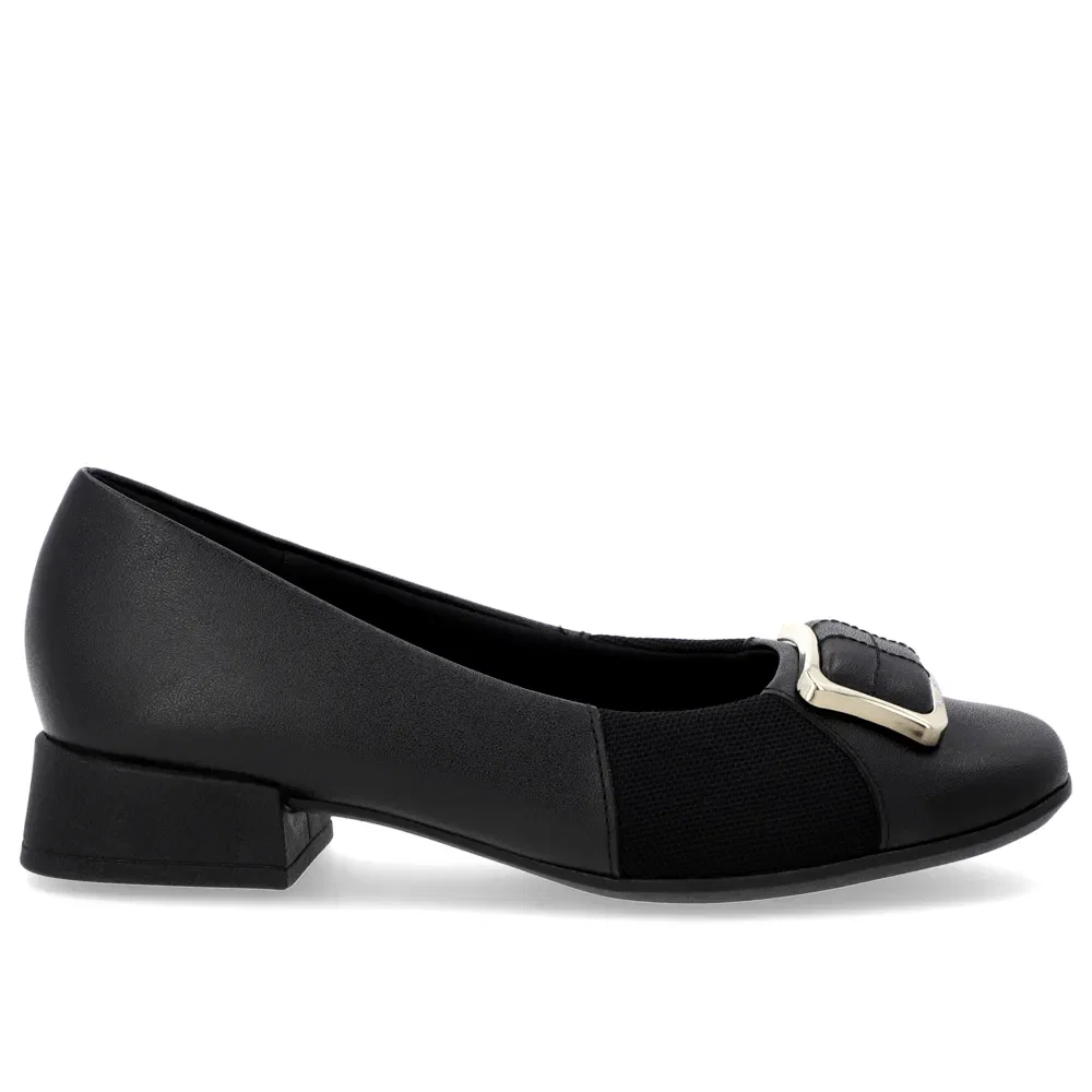 Scarpin Bico Quadrado Couro Preto Detalhe Tecido — imagem 1