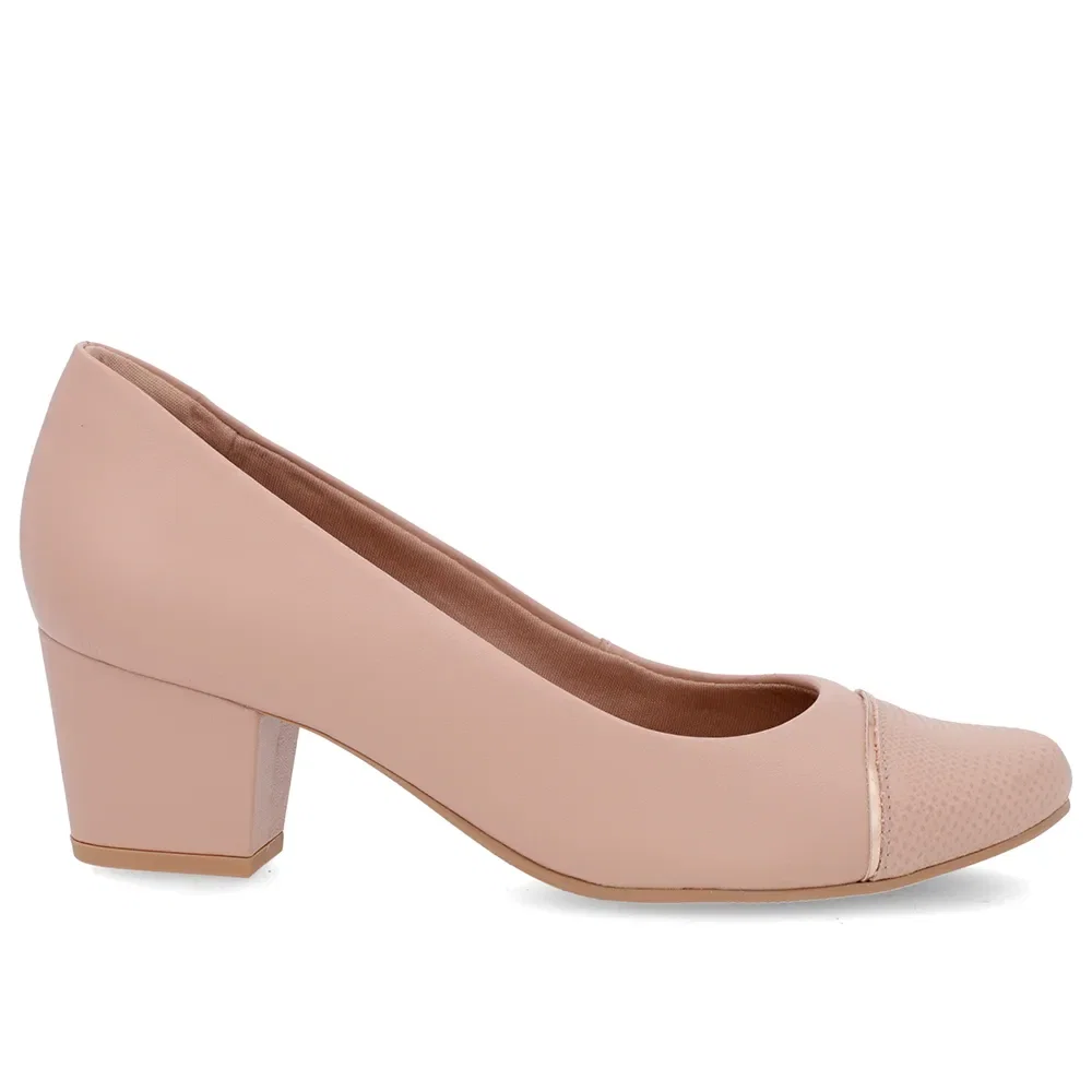 Scarpin Couro Rosa Salto Bloco Bico Textura — imagem 1