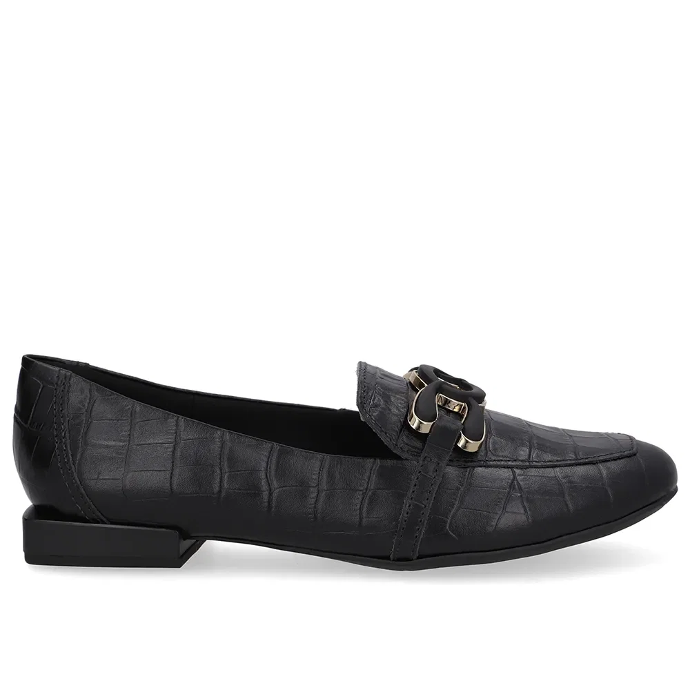 Loafer Preto Couro Croco Enfeite — imagem 1