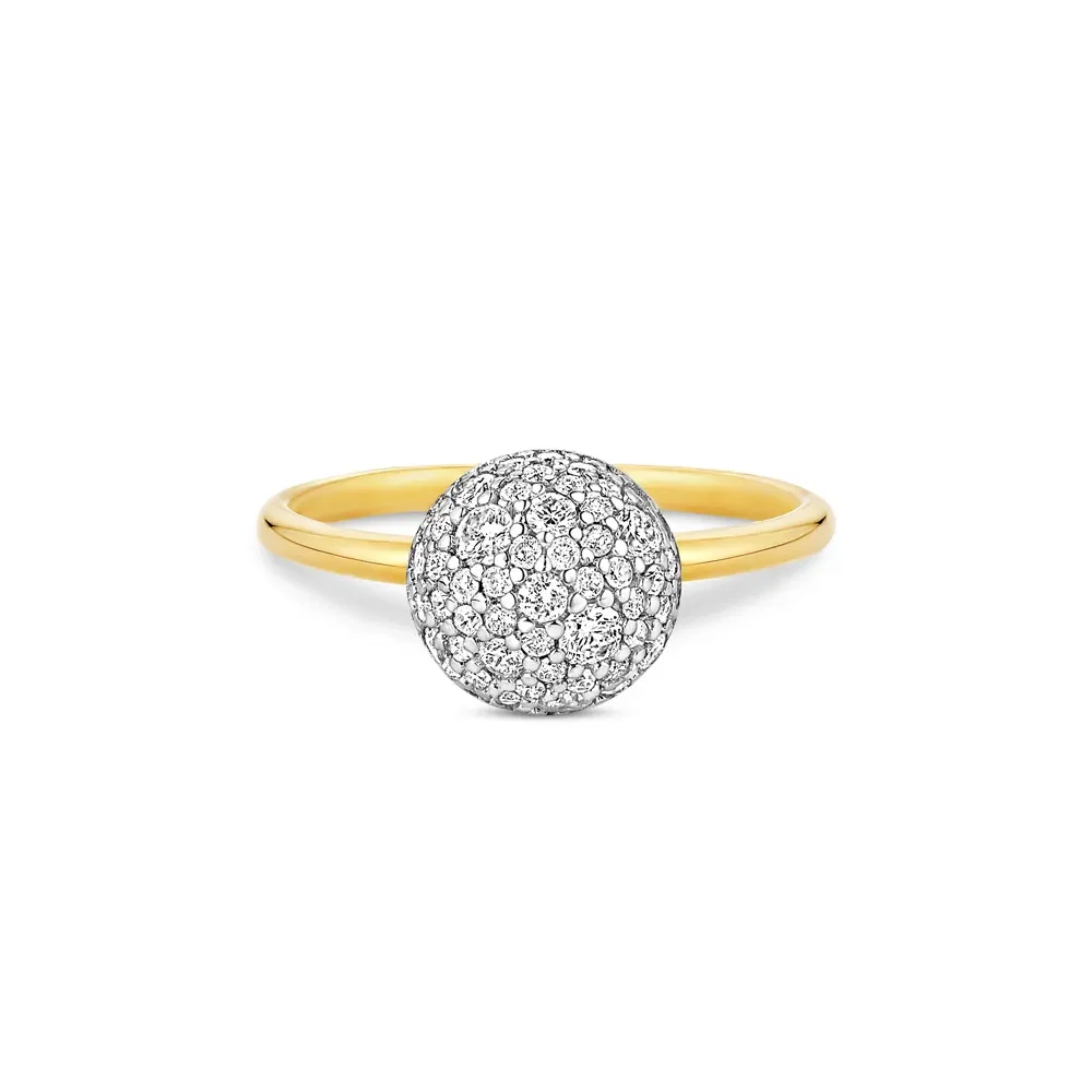 Anel Esferas em Ouro Amarelo 18k com Diamantes