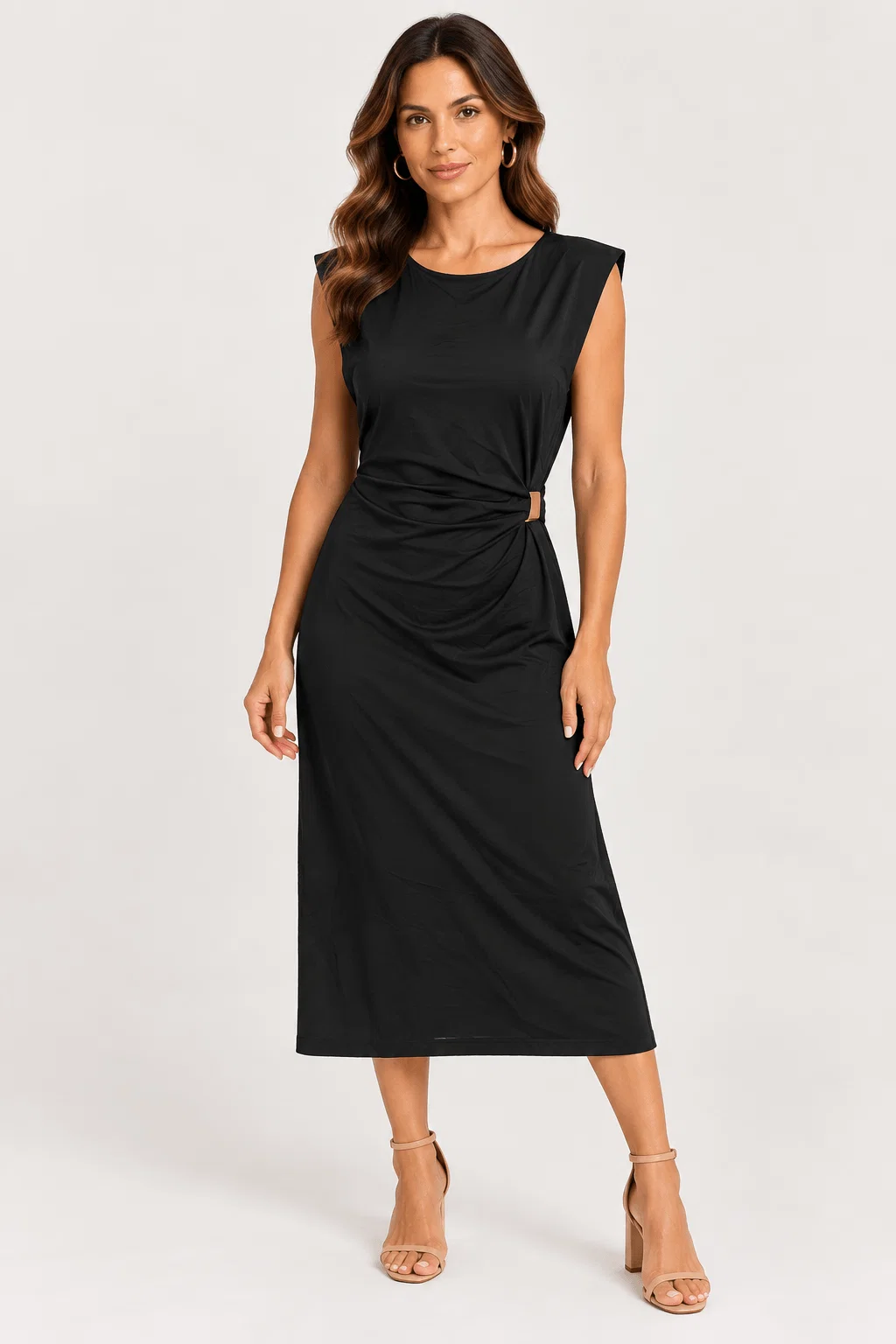 Vestido Decote Canoa Detalhe Metal - Preto