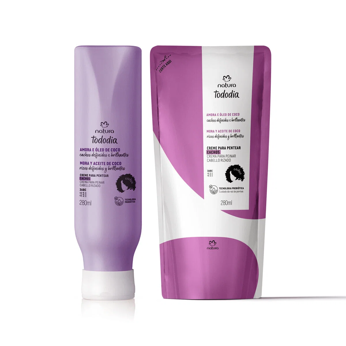 Kit Creme para Pentear Cachos Tododia Amora e Óleo de Coco com Refil 2 un de 280 ml — imagem 1