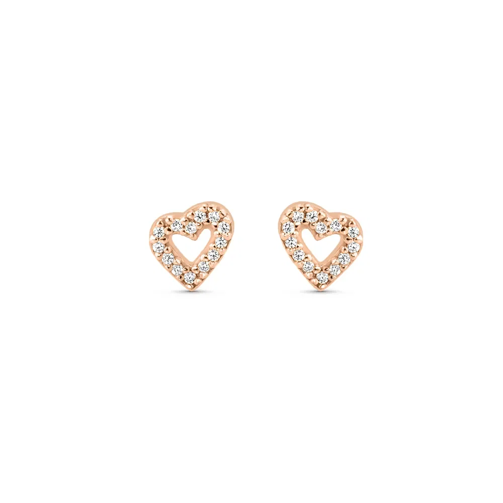 Brinco Life Love Coração Liga Rosé com Banho de Ouro Rosé Cravejado