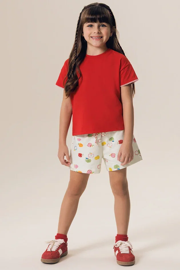 Conjunto Infantil Blusa Box em Malha Com Shorts em Molecotton Estampado Comer Bem — imagem 1