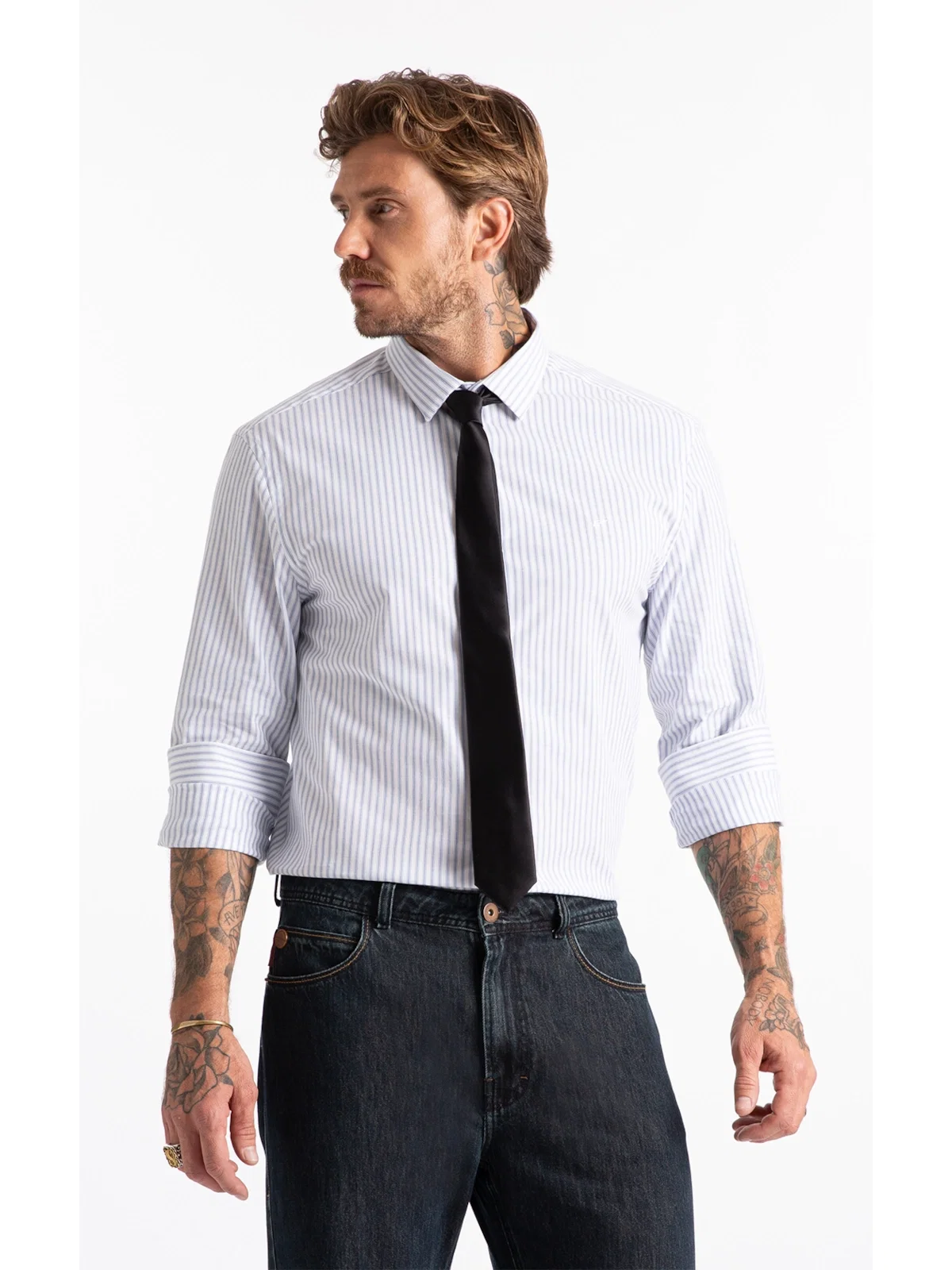 Camisa Tricoline Foligno Slim Xangai Azul Jeans — imagem 1