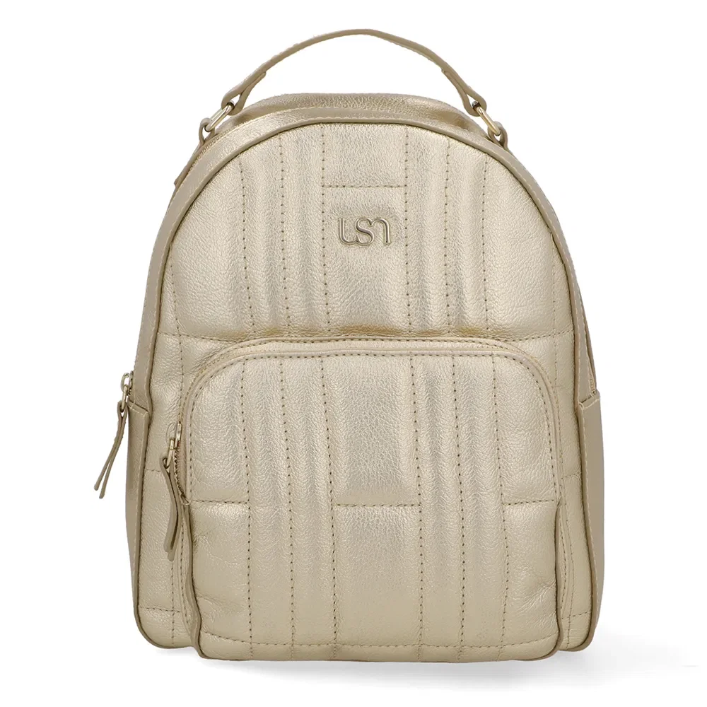 Mochila Couro Dourada Matelassê Bolsa Frontal — imagem 1