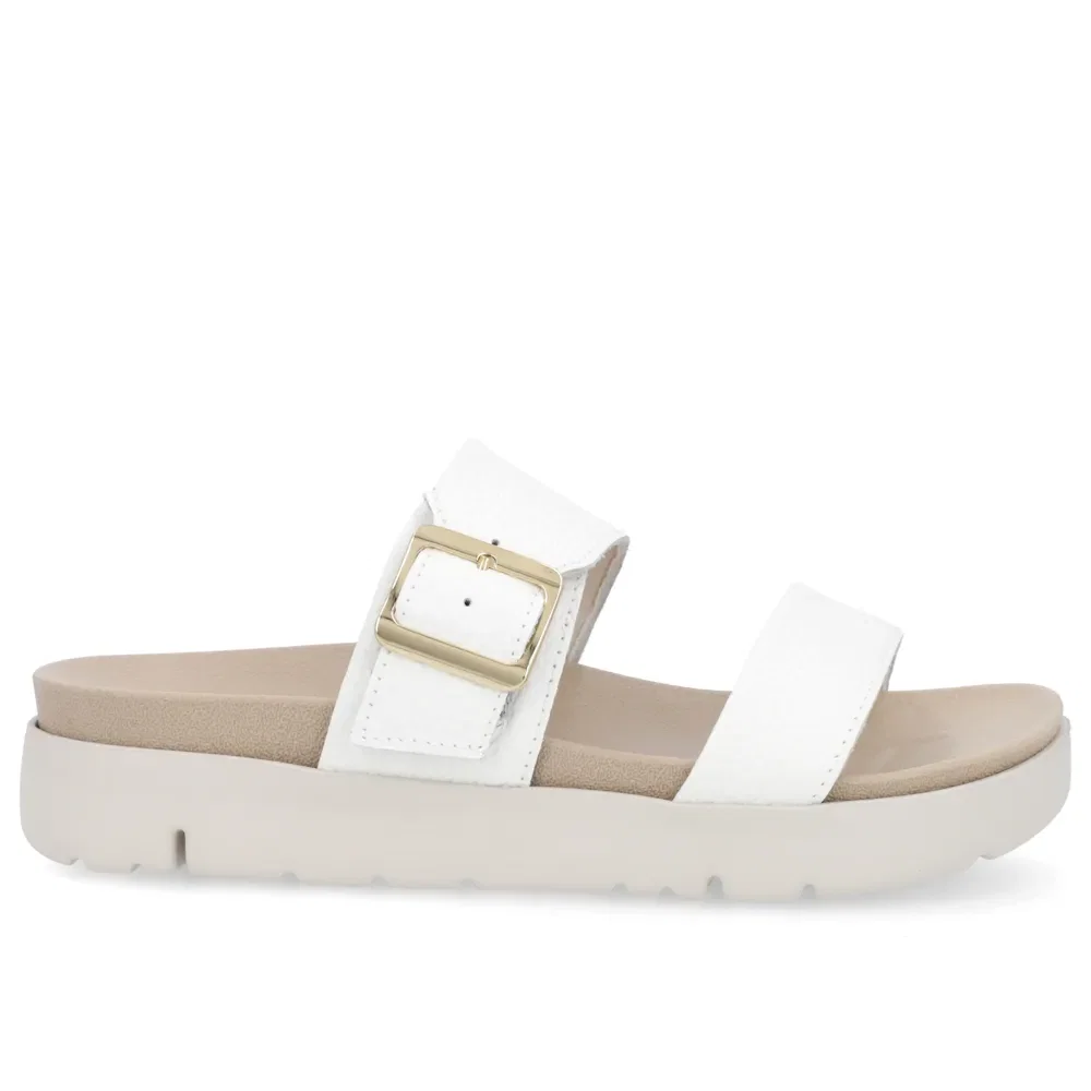 Slide Birken Branca Couro Fivela