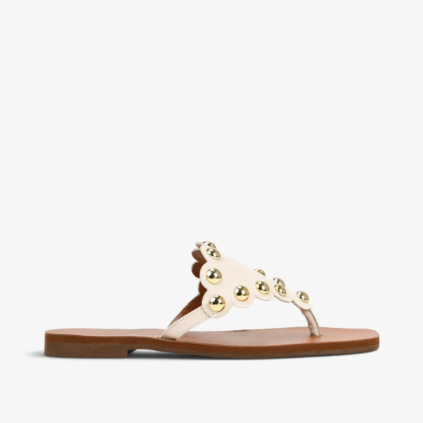 Chinelo Flat Off White Algodão Couro