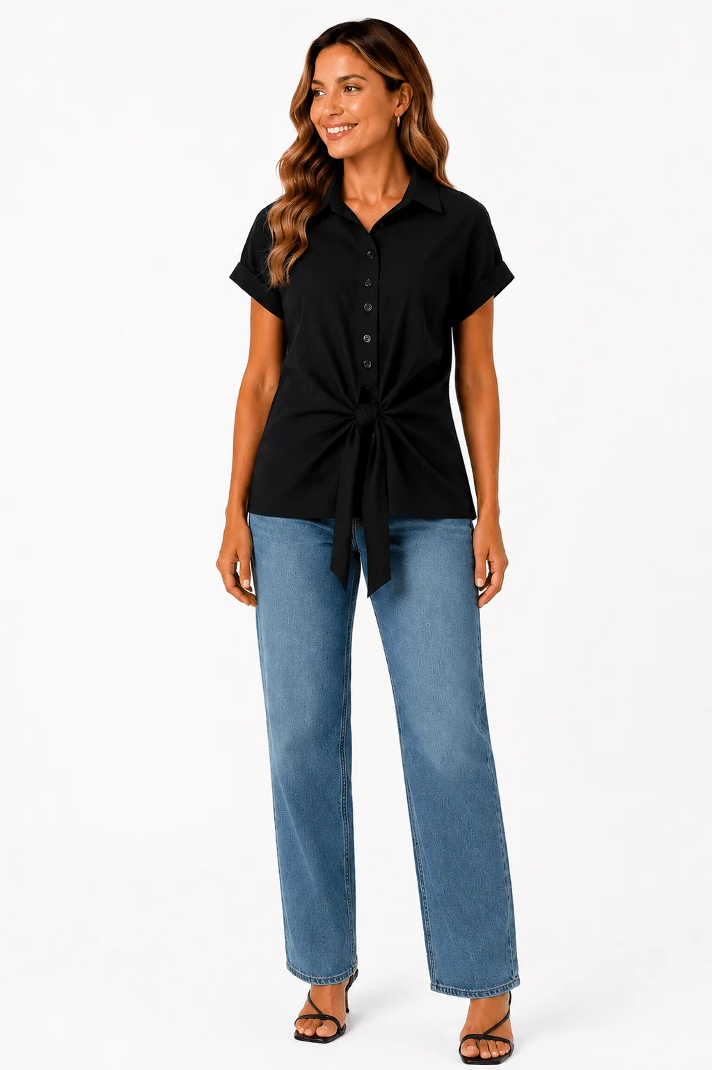 Blusa Manga Curta Detalhe Amarração - Preto