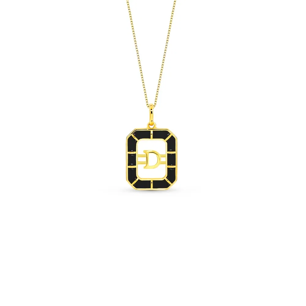 Pingente Alfabeto Letra D em Ouro Amarelo 18k com Esmalte, 14mm