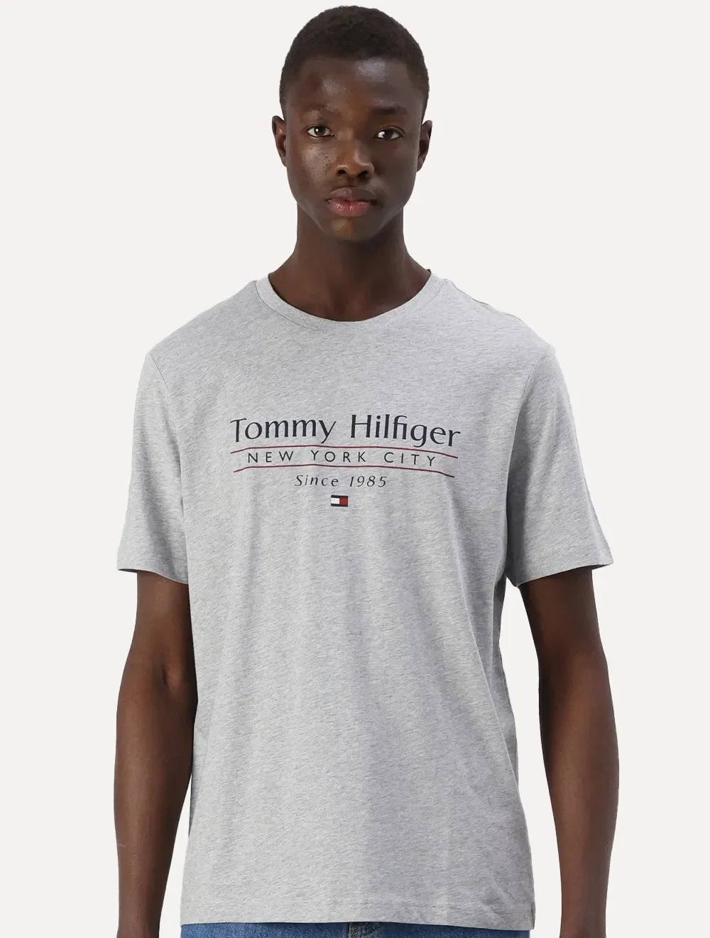 Camiseta Tommy Hilfiger Masculina Center Stack Cinza Mescla — imagem 1