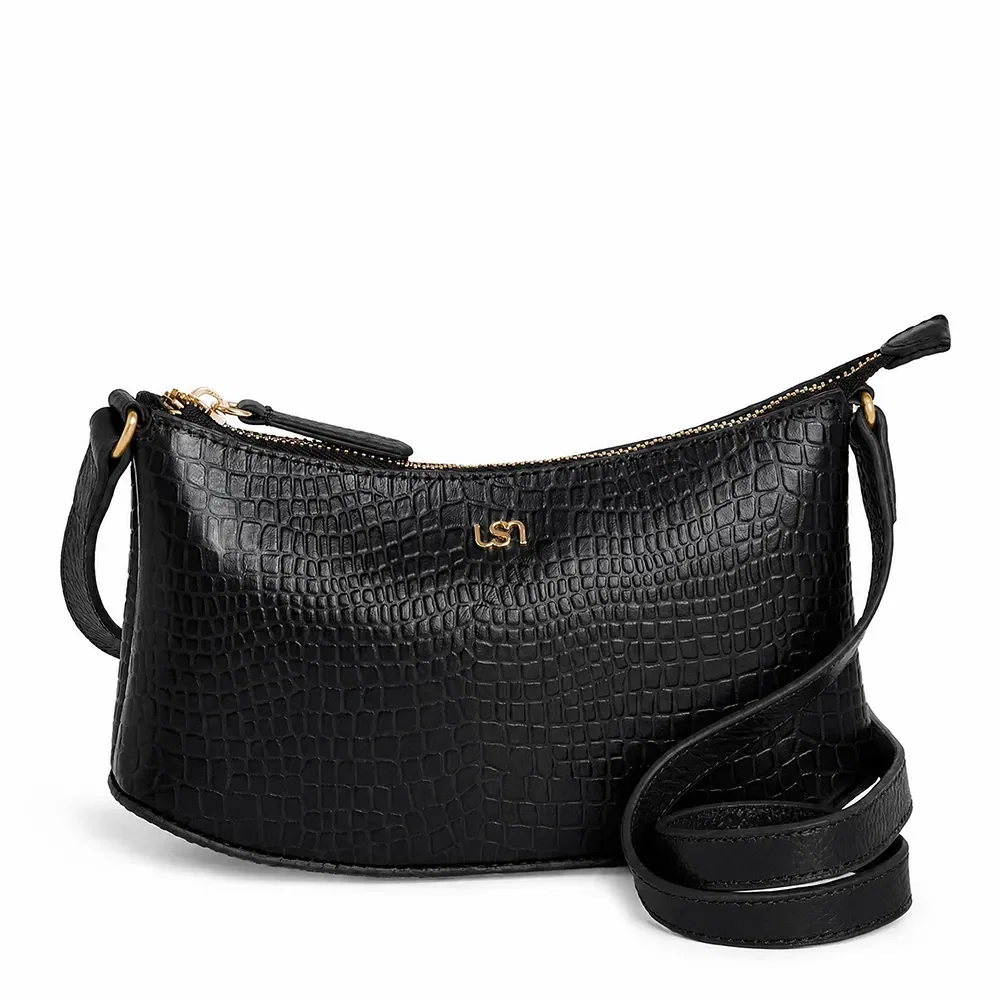 Bolsa Tiracolo Preto Em Couro Mini Croco — imagem 1