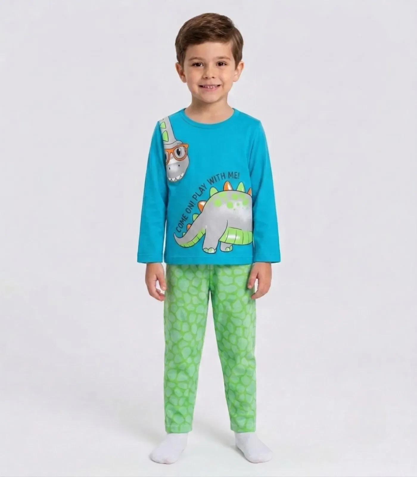 Pijama Menino Manga Longa Meia Malha Kappes Azul