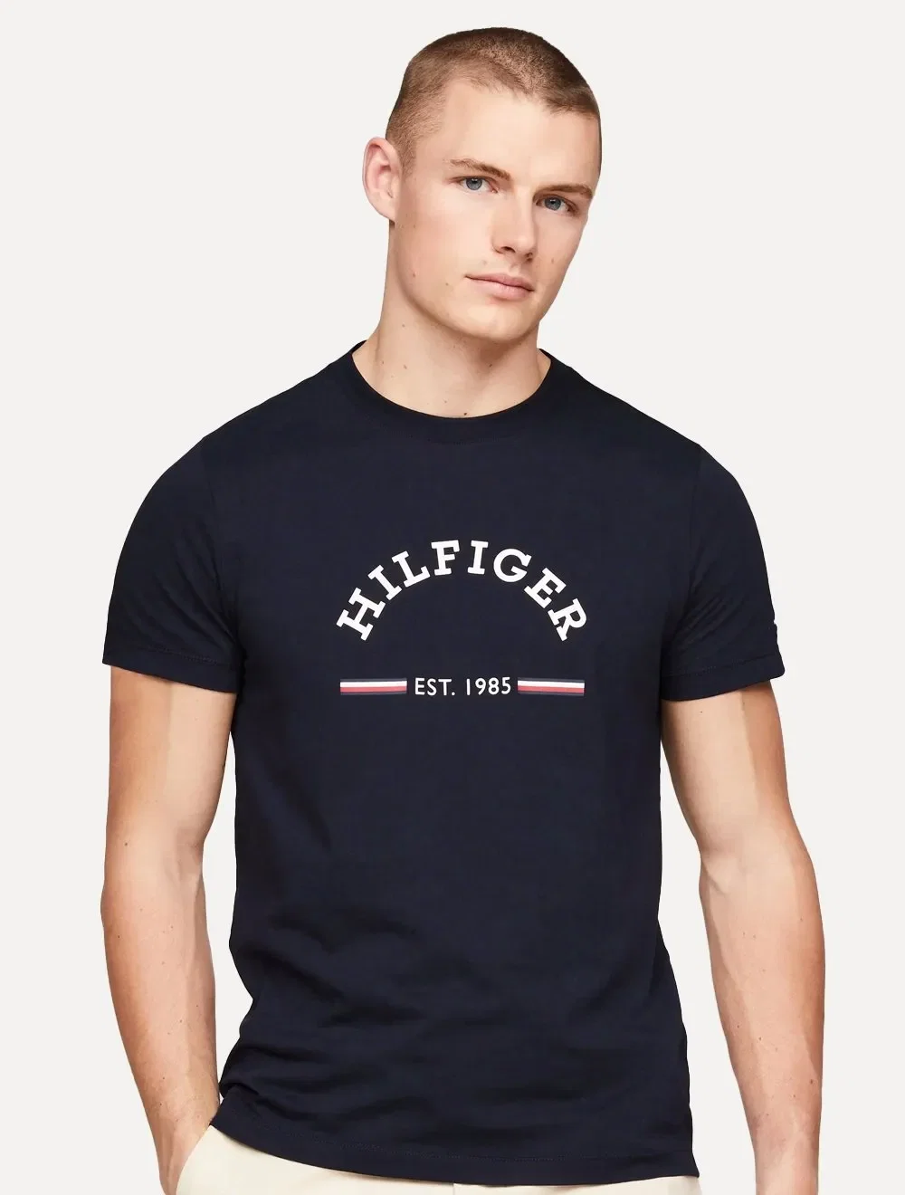 Camiseta Tommy Hilfiger Masculina Monotype Logo Arched Azul Marinho — imagem 1