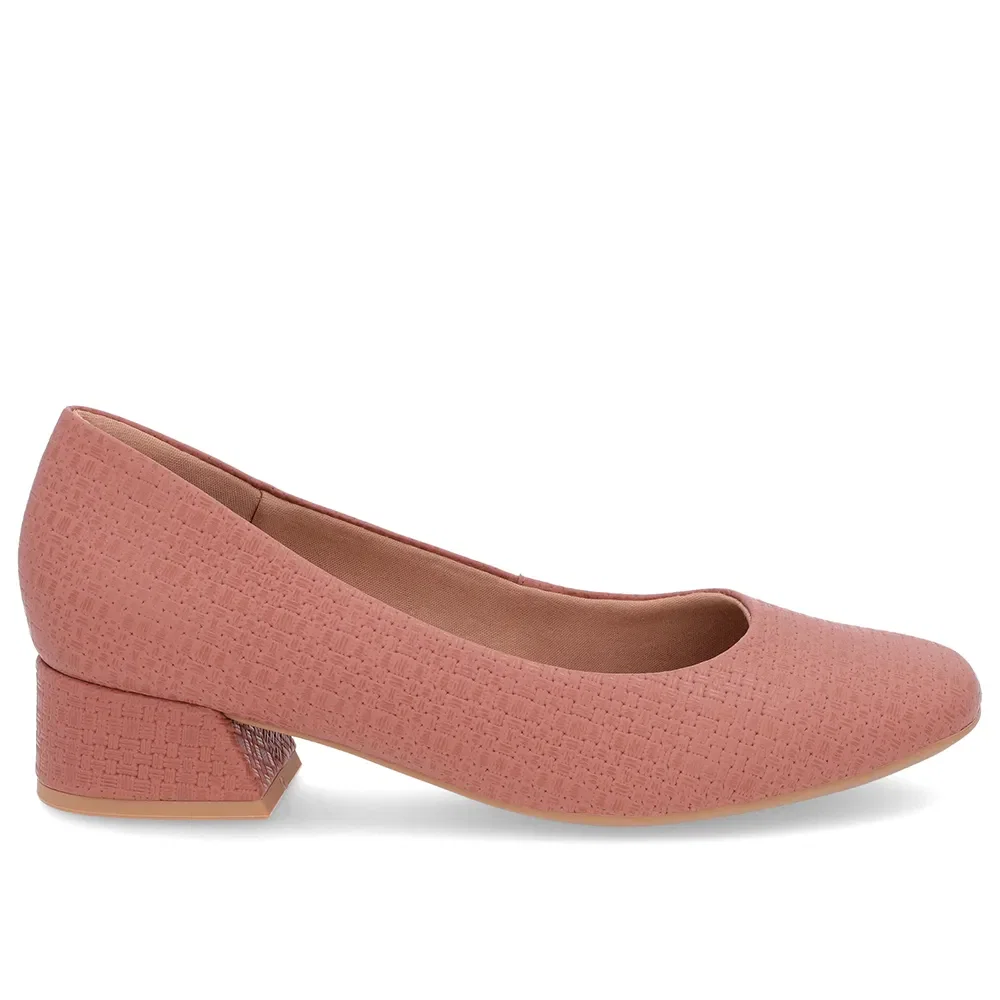 Scarpin Rosa Salto Bloco Couro Básico — imagem 1
