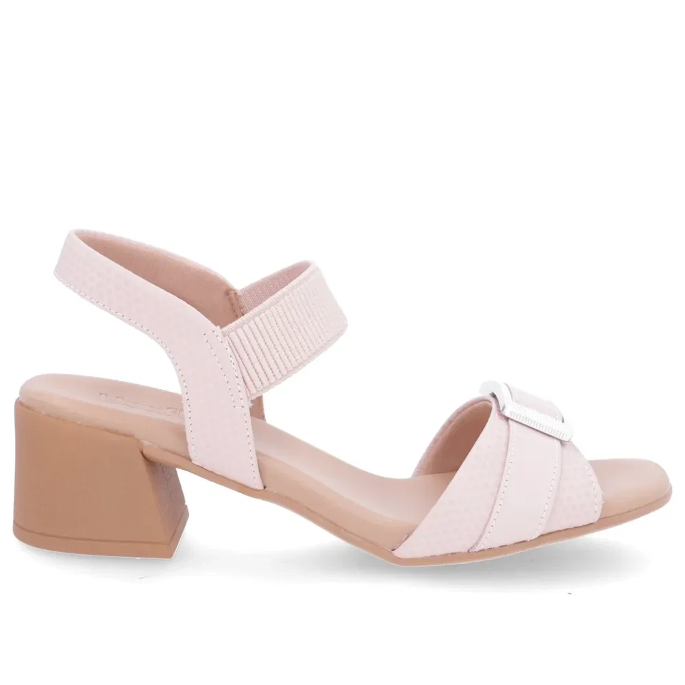 Sandália Salto Bloco Couro Rosa Elástico — imagem 1