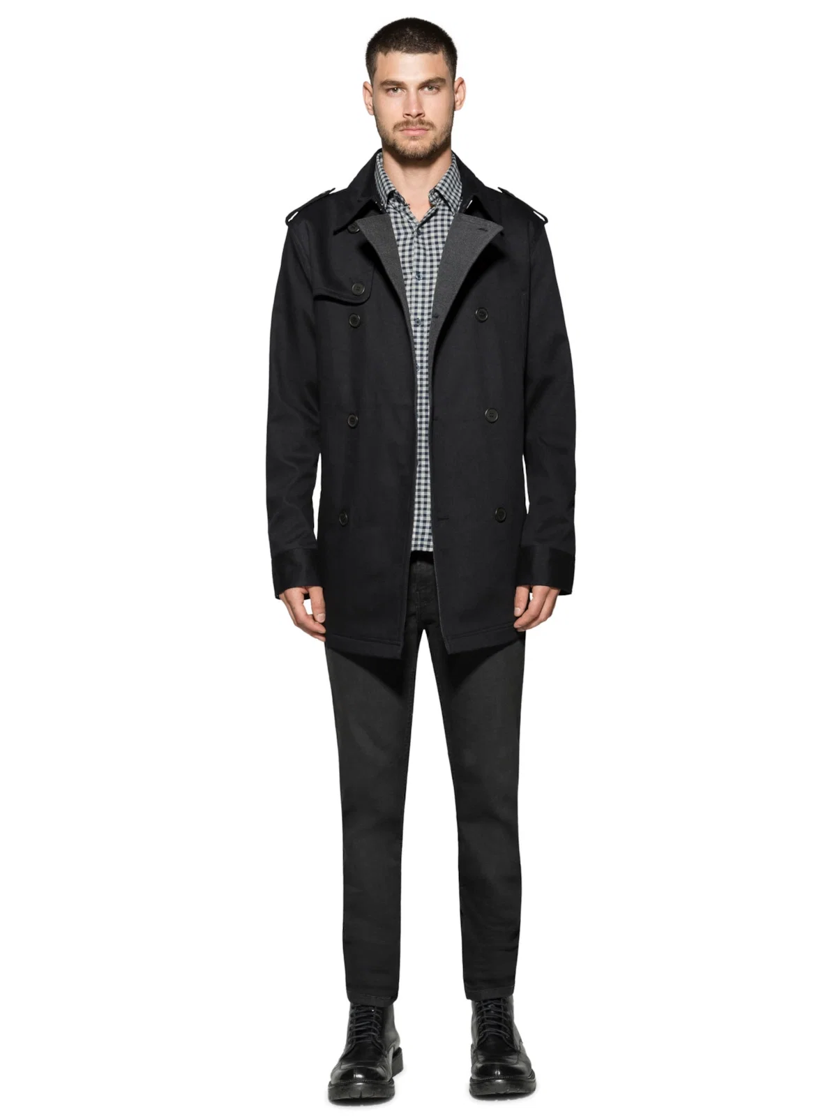 Casaco Twill Wool Trench Dark Navy
